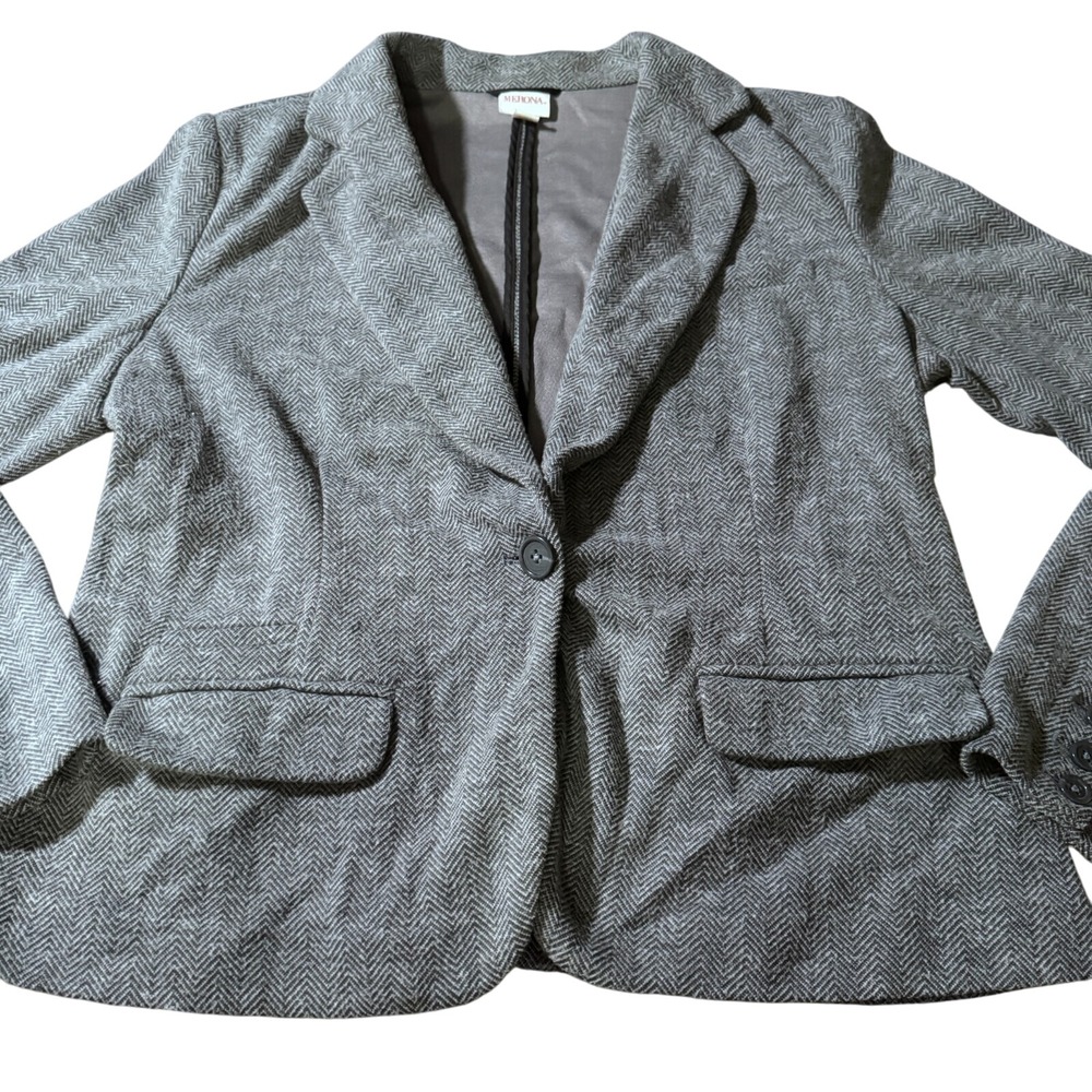 Merona Long Sleeve Blazer Coat Gray Women Size Large Womens V Neck Button Pocket